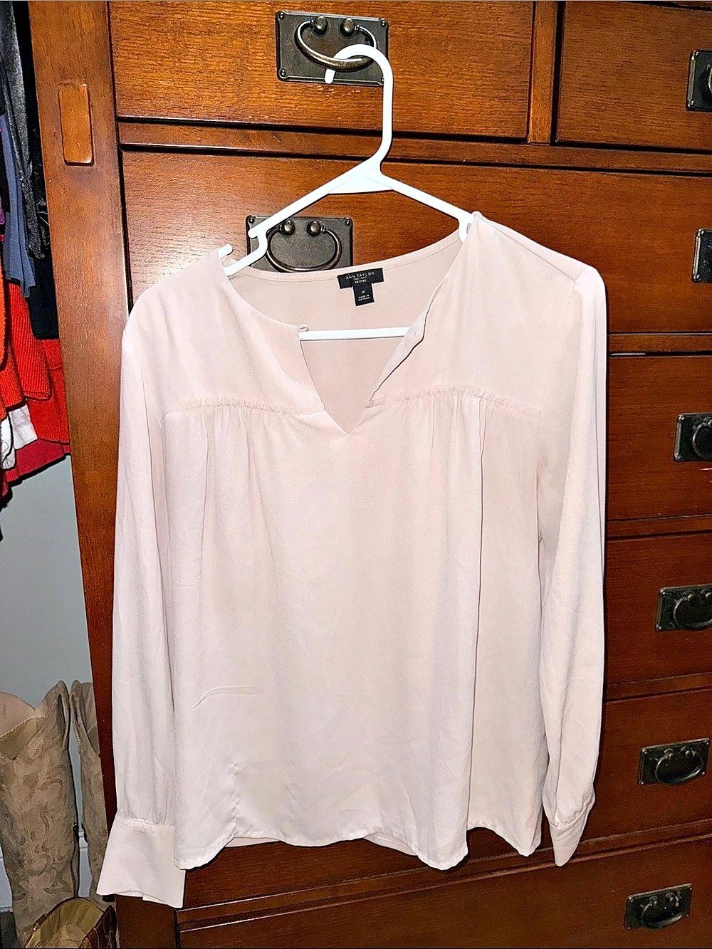 Ann Taylor Loft Long Sleeve Blouse in Pink